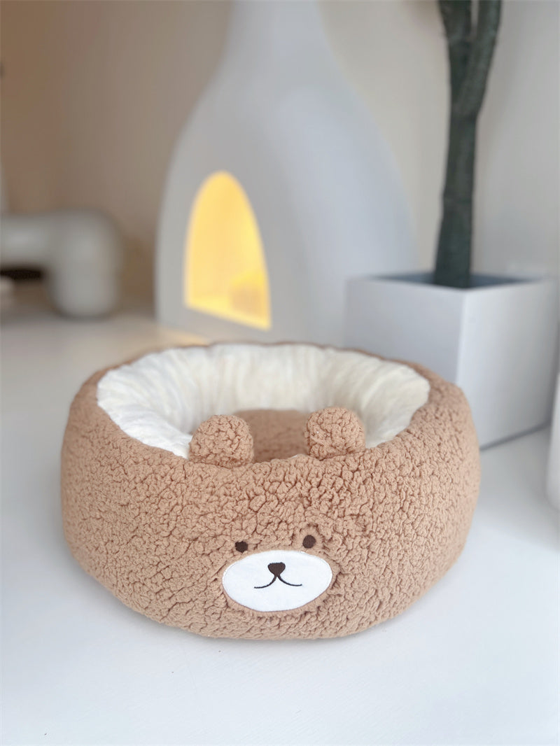Cartoon Red Panda Plush Dog Nest Round Pet Bed